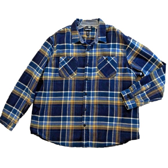 Lands End Rugged Work Shirt Mens Sz 2XL Tradtional Fit Hefty Blue Plaid Pockets - Picture 11 of 15